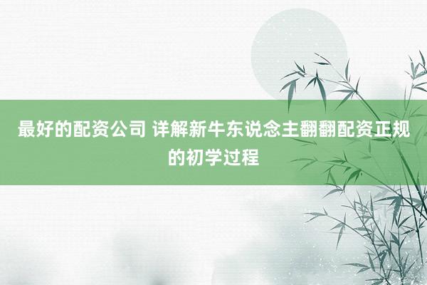 最好的配资公司 详解新牛东说念主翻翻配资正规的初学过程